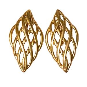 Vintage Modern Gold Woven Design Earrings Clip On